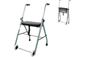 GOVITA - Deambulatore per Anziani Pieghevole con Seduta, Deambulatore Pieghevole Per Anziani, Girello Alla Deambulazione - 2 Ruote - Regolabile in Altezza - Acciaio