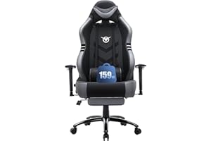 COLAMY Big and Tall Gaming Chair with Footrest 350lbs-Racing Style Computer Gamer PC Chair, Ergonomic High Back, Wide Seat, Reclining Back, 3D Armrest, Headrest and Lumbar Support for Adult, Grey