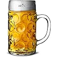 ARTC® German Beer Mug Stein 1000ml Beer Tankard, Glass Stein, Isar Stein, Handled Beer mug, Classic Beer Tankard Jumbo Size