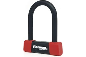 RADIKAL RK120R Antivol Moto Premium, U Homologué SRA, Anse ø18mm en Acier Cémenté, Serrure Anti-Perçage, Cadenas Moto Scooter Vélo Electrique, Double Verrouillage de la Roue et Disques Frein, 85x120mm