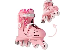 Y-VOLUTION Yvolution Patines de entrenamiento para niños principiantes, patines ajustables 2 en 1, se convierten de tres ruedas a patines en línea, no necesita herramientas para niñas y niños de más de 2 años,