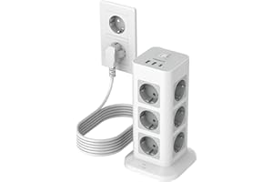 ‎TESSAN TESSAN Listwa zasilająca z 12 gniazdami z USB C, przedłużacz 5 m, listwa zasilająca, ochrona przed przepięciem, wieża z USB i przełącznikiem, do domu, biura, 3600 W