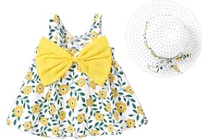 PATPAT Abito da Neonata - con Set di Cappelli Abito per Bambini Senza Maniche con Fiocco con Stampa Floreale, Vestiti Bambina, Vestiti Neonato Femmina, Vestito Elegante Bambina 3 Mesi - 3 Anni