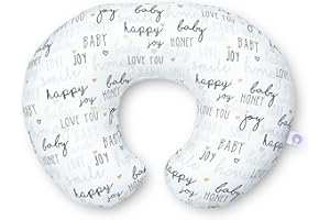 Chicco Boppy Cojin de Lactancia para Bebés de 0+ Meses, Forma Ergonómica e Indeformable, Miracle Middle, Almohada y Nido Bebé para la Lactancia Materna o con Biberón - Gris Letras (Hello Baby)
