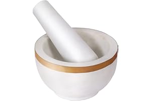 Divit Shilp Mortero y mortero, Hecho de Piedra Dura Pulida Resistente, Molinillo de Piedra Natural para Especias, pastas, Hierbas, condimentos, etc. (Marble with Brass Top)