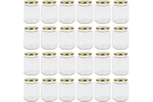 Yishik 9oz 24 Pack Jam Jar with Gold Lids, 270ml Hexagonal Glass Jars Canning Storage Jars for Baby Food,Nuts,Spices or Handmade desserts
