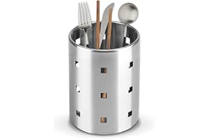 HERCHR Cestello Scolaposate, Scolaposate Cestello Posate in Acciaio Inox, Portautensili da Cucina, Porta Posate in Acciaio Organizer per Utensili da Cucina di Bacchette, Argento, 10×12,5 cm