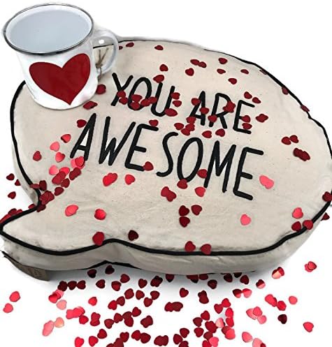 Sass &amp; Belle You Are Awesome Speech Bubble Cushion With Sass &amp; Belle Sweetheart Enamel Mug Plus Heart Confetti. Great Gift Idea. Comes Boxed &amp; Tissue Wrapped With Red Ribbon. Supplier By The Sweetest Peas