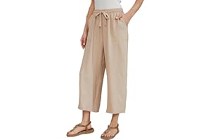 Fourindo Leinenhose Damen 7/8 Weites Bein Sommerhose Damen Leicht Elegant Leinenhose Stoffhose Causal Locker Freizeithose Hohe Taille Sommer Hosen für Urlaub und Alltag