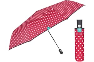 PERLETTI Paraguas Mujer Colorado Plegable Automático - Paraguas Portátil Colores en Microfibra - Paraguas Tamaño Pequeño de Viaje Cortaviento Resistente - Diámetro 96 cm