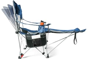 CLEMAS Chaise de Camping Pliante en Plein air, 120kg siège Pliable Portable Chaise Peche 4 Positions Dossier Réglables, Chaise Camping avec Porte-gobelet avec Sac, Appui-têteet Porte-gobelet (Bleu)