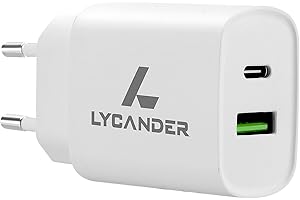 LYCANDER USB Wall Charger, 18W 2-Port (2X USB-A) Adaptive Charging Technology, Quick Charge 3.0, EU Plug PD-501