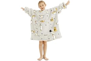 THREE POODLE Oversized Blanket Hoodie for Kids, Sherpa Fleece Wearable Blanket Sweatshirt for Girls Boys, Warm Soft Cozy Hooded Blanket Kids, One Size Fit All