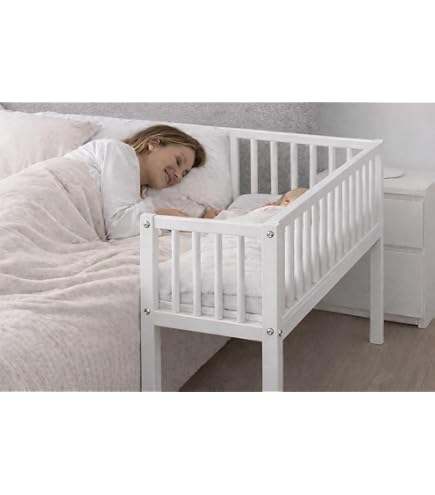WALDIN Lit cododo pour Berceau - Hauteur réglable - Bois Naturel ou Blanc laqué,Non traité,Surface de Couchage Extra Large : L 90 x l 55 WALDIN Lit cododo pour Berceau - Hauteur réglable - Bois Naturel ou Blanc laqué,Non traité,Surface de Couchage Extra Large : L 90 x l 55