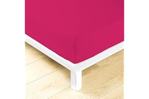 LARA MORADA Lenzuola sotto con Angoli Tinta Unita 100% Cotone (Fuxia, Matrimoniale 2P)