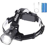 OUTERDO Stirnlampe LED, Kopflampe Zoom 3500 Lumen Ultrahohe Helligkeit mit USB 2 wiederaufladbaren Batterien 6400mAh…
