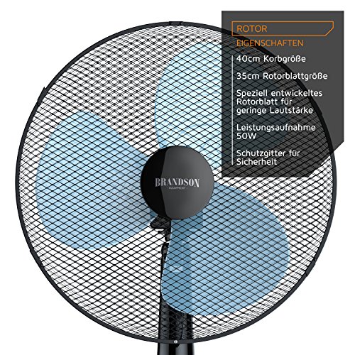 Brandson – Standventilator 40cm / Standlüfter | Standfuß höhenverstellbar | hoher Luftdurchsatz | 3 verschiedene Geschwindigkeitsstufen | Oszillationsfunktion ca. 80° | schwarz - 3