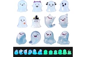 NEERIX 12 Stücke Halloween Deko Miniatur Figuren Lichtende,Leuchtende Garten Ornamente mit Mini Geistern,Harz Halloween Figuren,für Außen & Innen,Heim & Garten,Mikro Landschaft Deko