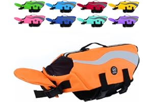 EMUST Gilet de sauvetage réglable pour chien de petite taille avec flottabilité améliorée, gilet de natation pour petit chien avec poignée de sauvetage durable, orange, taille XS