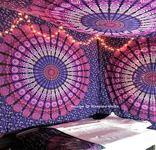 raajsee Weihnachten Geschenk Lila Feder Mandala, Bohemian Wandteppich, Tapisserie, Hippie Hippie Psychedelic Wandbehang Elefant Größe 220 * 240 cms