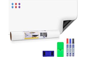 JEFURE Magnetische Whiteboard Folie, 45×90cm Magnetfolie Selbstklebend, Abwischbares Whiteboard Magnetisch mit Marker und Schwamm, DIY Magnettafel für Glatte Oberflächen in Schulen, Büros und Haus