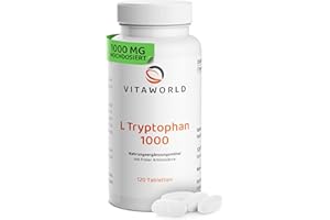 ‎VITA WORLD L-Tryptophan - L Tryptophan hochdosiert 1000mg je Tablette (120 vegane Tabletten) - Aminosäure aus pflanzlicher Fermentation - ohne unerwünschte Zusätze, glutenfrei und laktosefrei - vitaworld