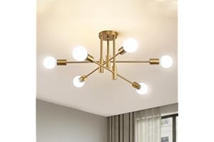 AOLALA Gold Sputnik Ceiling Light Fixture, 6 Light Modern Chandelier, Industrial Adjustable Semi Flush Mount Pendant Lighting