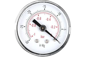 LETCART Manometro del vuoto assiale - -1~0 bar -30~0inHg Manometro del vuoto a doppia scala Connessione posteriore 1/8BSPT