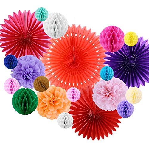 SUNBEAUTY Rosace Papier Deco Pompom Boule Fleur Decoration Mariage Salle Anniversaire Bapteme Chambre 20 pcs