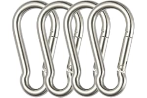 Fezf Juego de 4 mosquetones de alta resistencia, mosquetón en forma de D, acero inoxidable 304