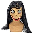 Momo Headgear Long Hair Scary Mask Latex Cosplay Costume Props for Halloween Party