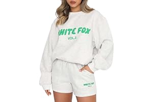 HOTSALIFES White Fox Tracksuit Womens Full Set 2 Piece Outfits White Fox Shorts Set Oversized Long Sleeve Pullover Hoodie and Shorts Lounge Wear Sets Gym Activewear Y2k Jogger Set Leisure Suits Airport Outfit