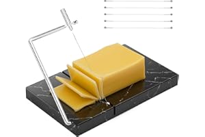 TOPULORS Upgraded Cheese Slicer Set with 5 Replacement Wires & Heavy-Duty 5" x 8" Marble Board - Durable Cheese Cutter for Block Cheeses, Butter, and More - Essential Kitchen Gadget Tool - Black