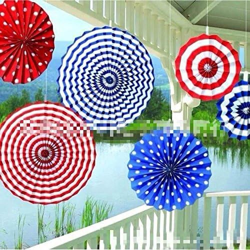 Thinx Max Party Decorative Wedding Decor Wall Hanging Decoration Flowers Hanging Fan Baby Shower Birthday Red/White/Blue Stars And Stripes Hanging Fan 6pcs Paper 13 x 11 "