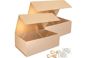 EASCITY Confezione da 2 scatole regalo da 24 x 15 x 7,6 cm, per presentazioni con chiusura magnetica a clip, collapsible per Groomsman Proposal Box, Christmas, Halloween, regalo di compleanno (Oro rosa)