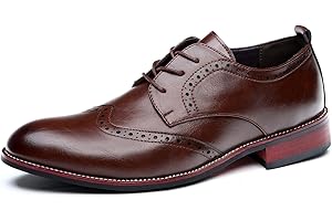 EDITCOZY Men's Leather Formal Shoes Business Oxford Derby Shoes Brogue Retro Dress Shoes for Men