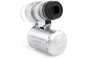 Aussel 60 x - Lupa de microscopio ajustable con detector de moneda UV y luces LED fluorescentes de color blanco