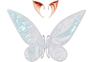 COLEESON Fairy Wings, Butterfly Fairy Wings with Elf Ears for Adult Women Kids Girl Butterfly Wings for Adult Butterfly Wings for Adult Sparkle Angel Wings for Halloween Birthday Chrismas Themed Party (White)