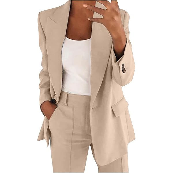 Fatiya Ensemble Tailleur Femme Élégant 2 Pièces Curvy – Veste Manches Longues + Pantalon Taille Haute, Couleur Unie, Bureau, Mariage, Cérémonie