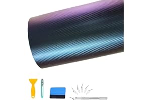 CompraFun Vinilo Fibra Carbono, Película Pegatina Decoración Autoadhesiva A Prueba de Agua Libre de Burbuja 300 * 30CM, para Coche Motocicleta Ordenador, con Accesorios (Azul púrpura)