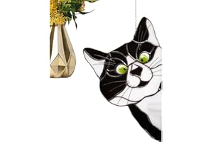 AMESOR Stained Glass Cat - Hanging Stained Glass Cat - Stained Glass Cat Window Hangings - Cat Stained Glass - Handmade Stain Glass Cat For Window - Decor Home Decoration For Cat Lovers, 21×13cm/8.27×5.12in