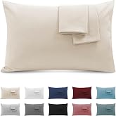 Pillowcase 50 x 90 (Set of 2) - Pillow Case with Zip Microfibre Super Comfortable, Soft and Breathable - Beige