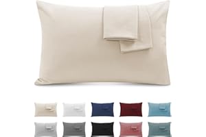 POLIGINO Funda de Almohada 50x70 (Juego de 2) - Funda Almohada con Cremallera Microfibra Súper Cómodo, Suave y Transpirable - Beige