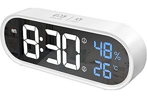 ELEGLIDE Reloj Despertador Digital con Pantalla LED de Temperatura/Humedad, Reloj Despertador Digital Despertador Dual con 13 Música,4 Niveles de Brillo,12/24 Horas,Función Snooze,Puerto de Carga USB (Blanco)