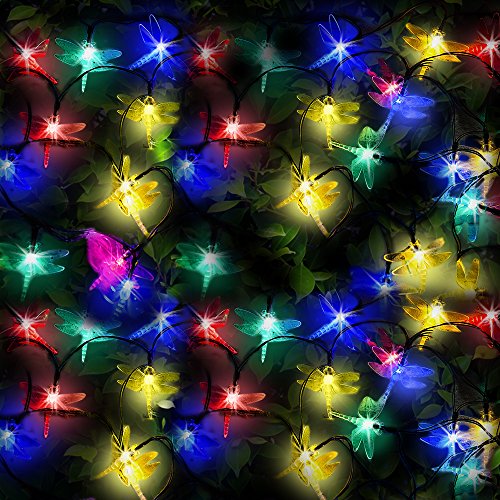 Solar Lichterketten aus 50 Mehrfarbigen Solarbetriebenen LED Libellen-Lichtern, lichterkette, solar lichterkette, mehrfarben solar lichterkette, solar lichterkette außen, Solarleuchten, Solarleuchte von SPV Lights: Der Solarlicht- & Beleuchtungsspezialist (2 Jahre kostenlose Gewährleistung inklusive)