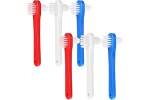 QUILAX 6 Pack Denture Brush, Portable Dual Headed Firm Hard Denture Toothbrush for Bristle, Toothbrush for Dentures, Clear Braces and Mouth Guards (Blue Red White)
