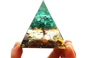 Besorgone Pirámide de orgonita para energía positiva árbol de la vida, chakras, orgón, malaquita con cristal de ojo de tigre, piedras curativas atraen riqueza, sabiduría, meditación regalo