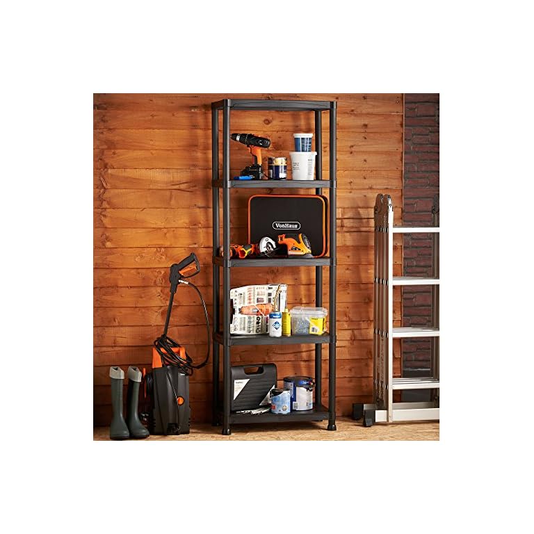 VonHaus 5 Tier Plastic Shelving Unit Weatherproof Shed Storage