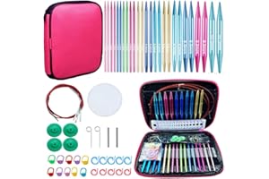 Yunxwd Ensemble d'aiguilles à Tricoter, Aiguilles Circulaires à Tricoter, 13 Paires Jeux d'aiguilles à tricoter circulaires interchangeables en aluminium pour Débutants et Professionnels