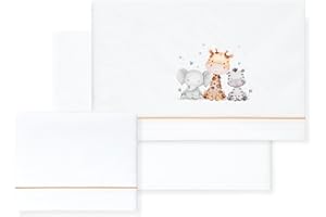Interbaby - Sábanas Bebé 100% Algodón Coche/Moisés/CAPAZO - Jirafa Elefante Conjunto 3 Pcs, Bajera+encimera+Funda Almohada - Hecho en España
